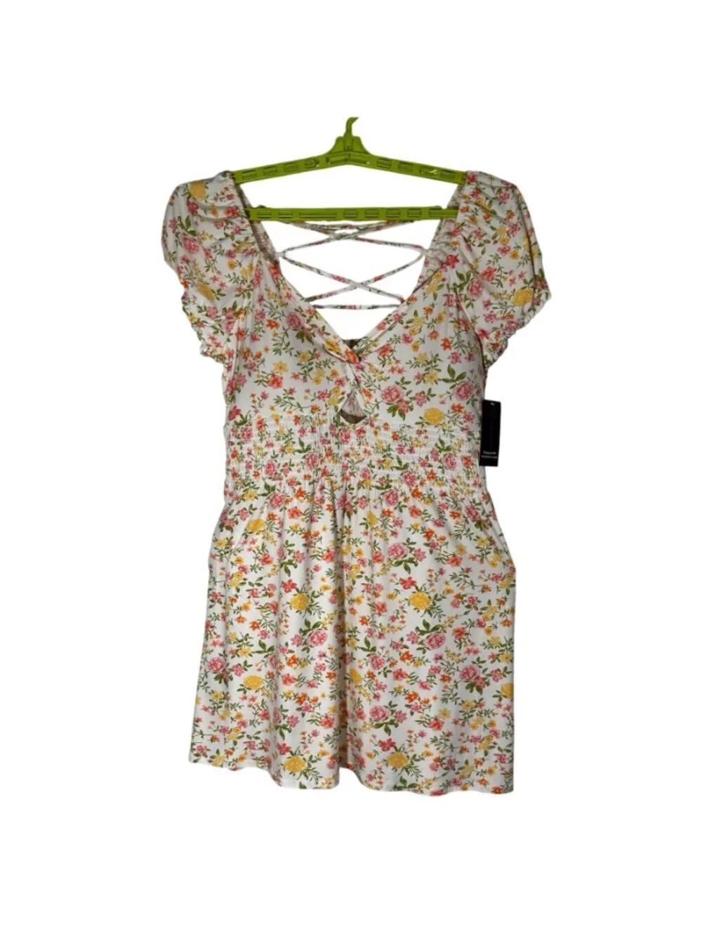 Floral No Boundaries Womens Babydoll  Dress XXL Smocked Waist Milkmaid Cottage - Picture 2 of 9